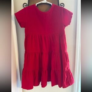 Hanna Andersson Red Ruched Tiered Corduroy Dress